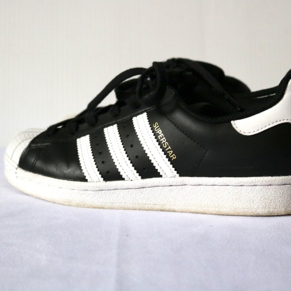 ADIDAS Superstar Leather Sneakers Running Shoes Black White Women's Size 7 - Picture 4 of 12